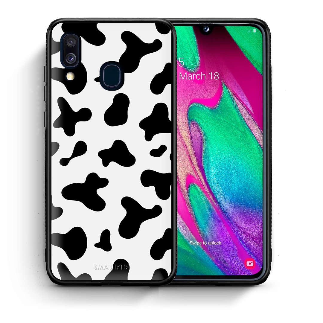 Θήκη Samsung A40 Cow Print από τη Smartfits με σχέδιο στο πίσω μέρος και μαύρο περίβλημα | Samsung A40 Cow Print case with colorful back and black bezels