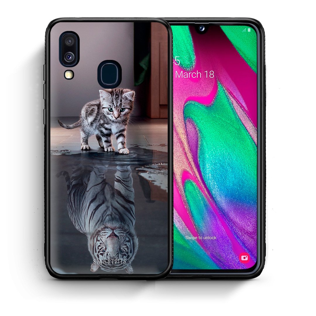 Θήκη Samsung A40 Tiger Cute από τη Smartfits με σχέδιο στο πίσω μέρος και μαύρο περίβλημα | Samsung A40 Tiger Cute case with colorful back and black bezels