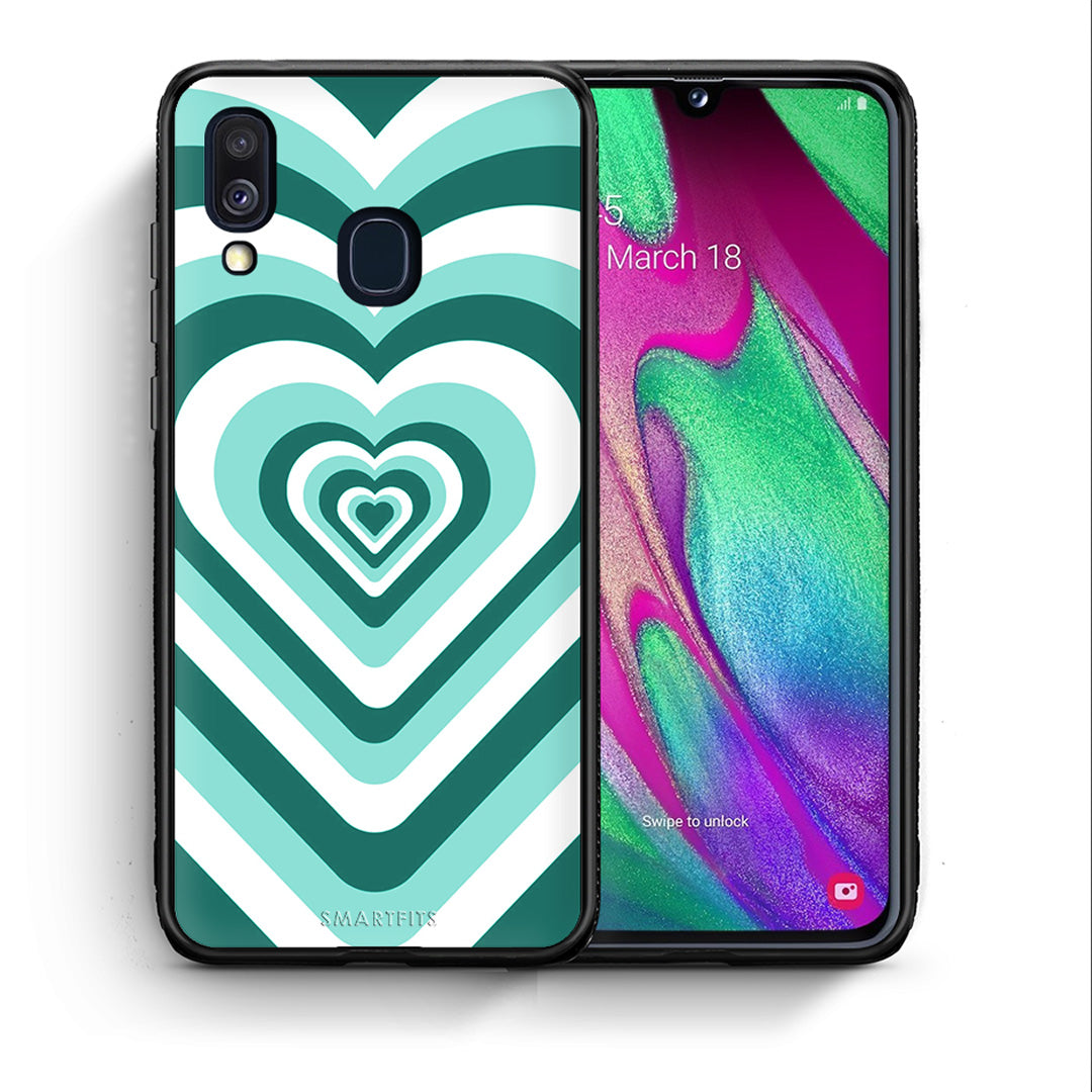 Θήκη Samsung A40 Green Hearts από τη Smartfits με σχέδιο στο πίσω μέρος και μαύρο περίβλημα | Samsung A40 Green Hearts case with colorful back and black bezels