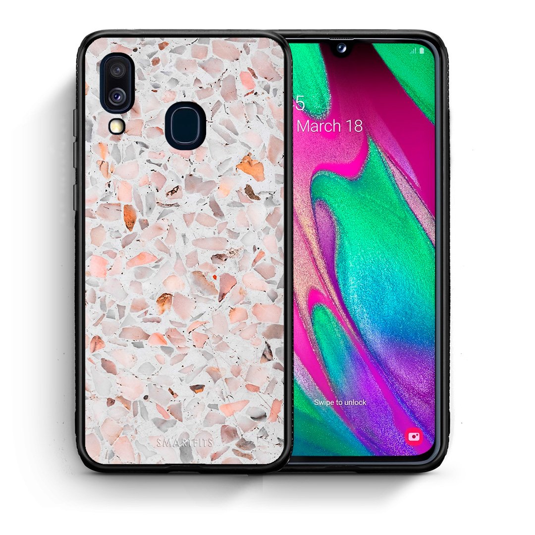 Θήκη Samsung A40 Marble Terrazzo από τη Smartfits με σχέδιο στο πίσω μέρος και μαύρο περίβλημα | Samsung A40 Marble Terrazzo case with colorful back and black bezels