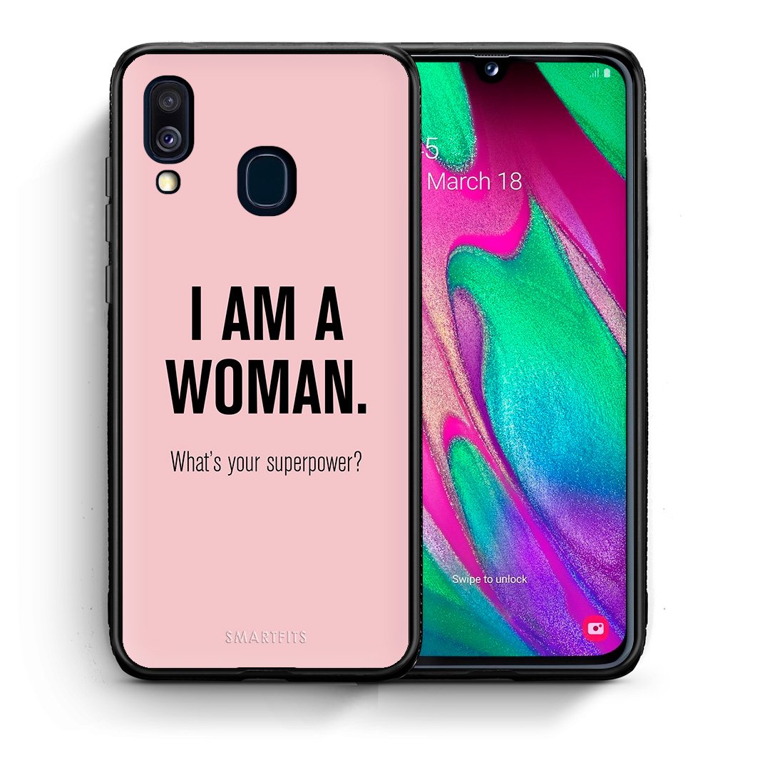 Θήκη Samsung A40 Superpower Woman από τη Smartfits με σχέδιο στο πίσω μέρος και μαύρο περίβλημα | Samsung A40 Superpower Woman case with colorful back and black bezels