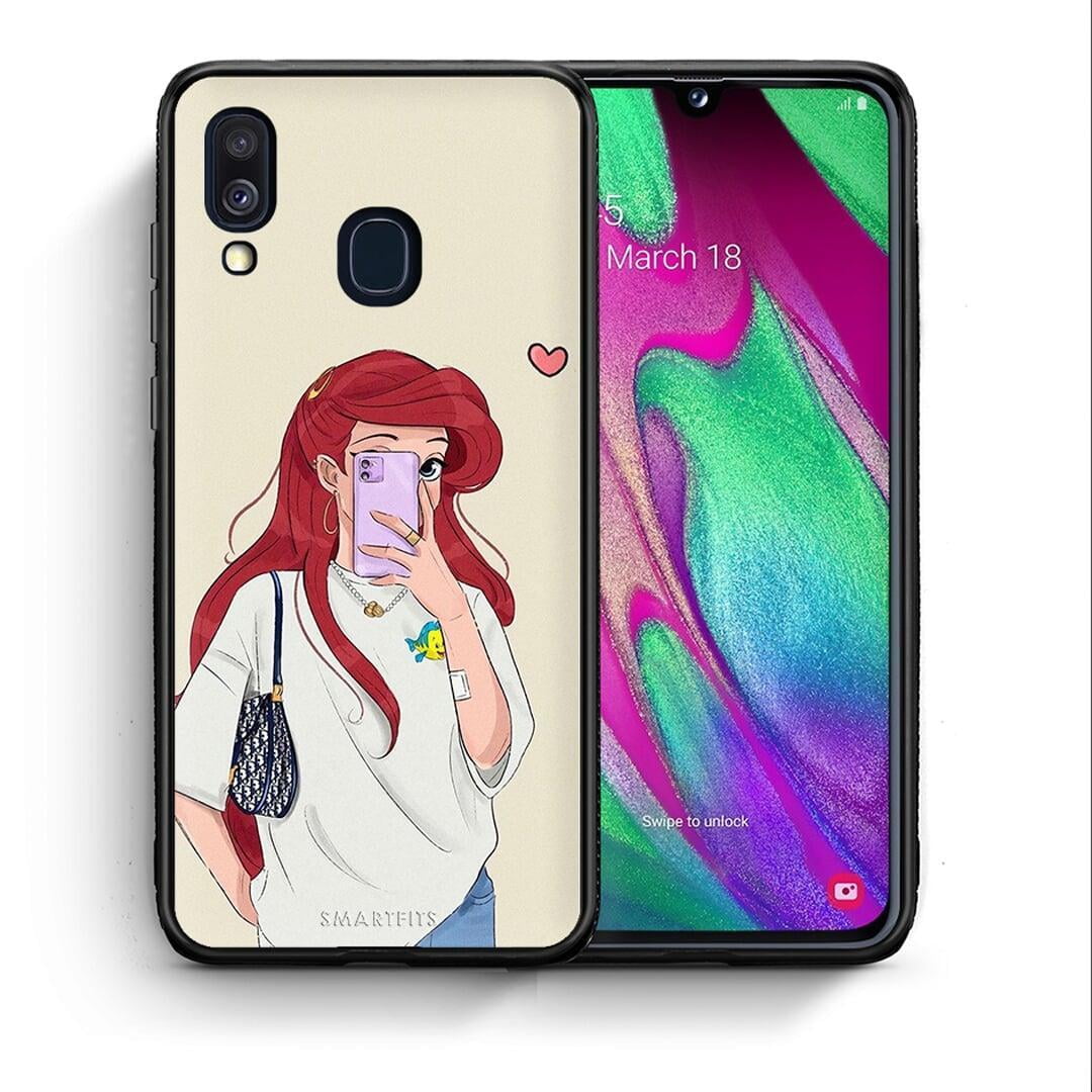 Θήκη Samsung A40 Walking Mermaid από τη Smartfits με σχέδιο στο πίσω μέρος και μαύρο περίβλημα | Samsung A40 Walking Mermaid case with colorful back and black bezels