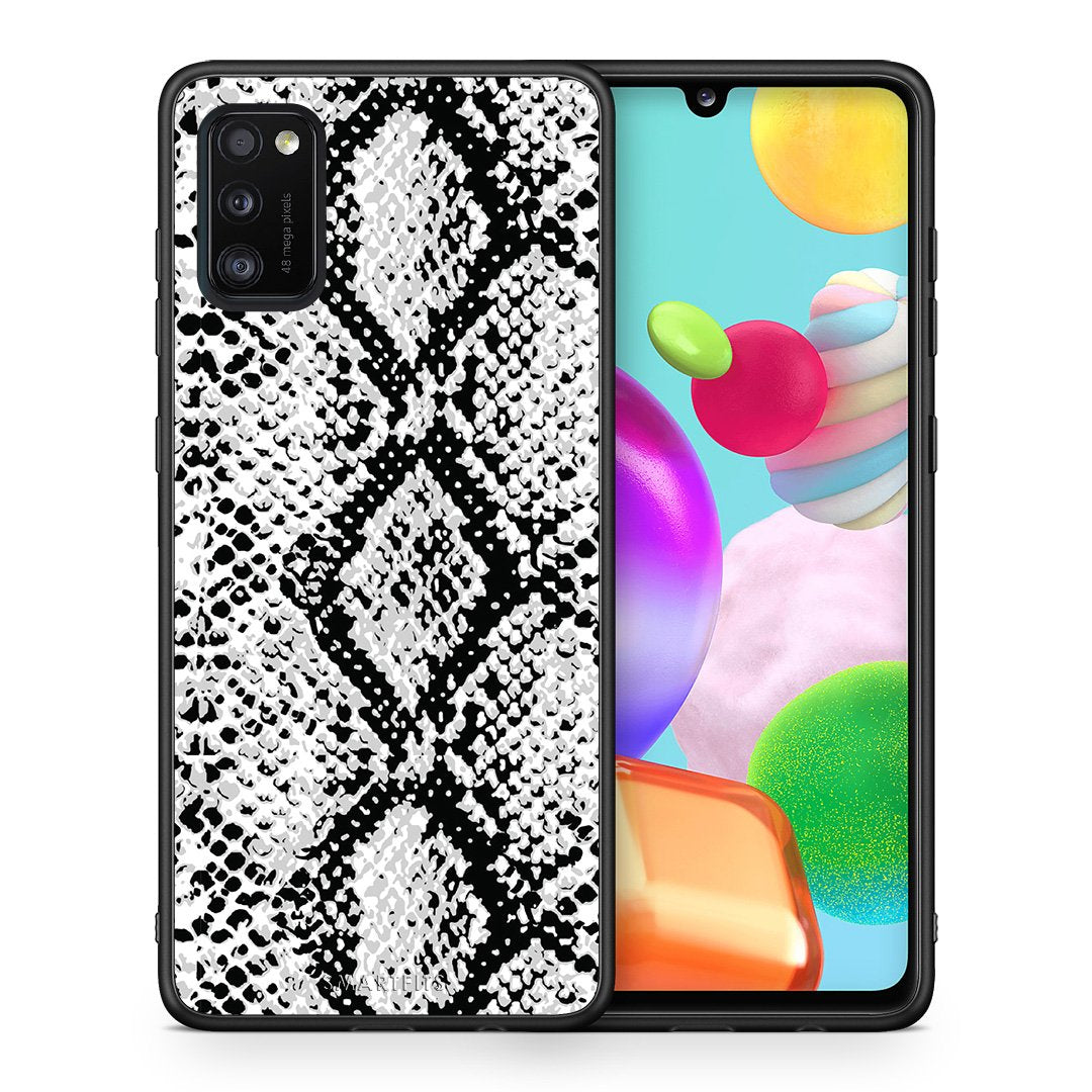 Θήκη Samsung A41 White Snake Animal από τη Smartfits με σχέδιο στο πίσω μέρος και μαύρο περίβλημα | Samsung A41 White Snake Animal case with colorful back and black bezels