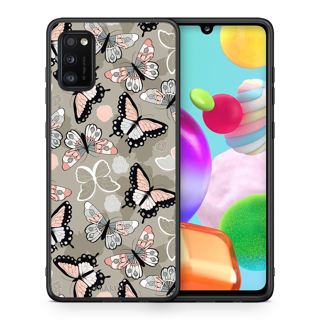 Θήκη Samsung A41 Butterflies Boho από τη Smartfits με σχέδιο στο πίσω μέρος και μαύρο περίβλημα | Samsung A41 Butterflies Boho case with colorful back and black bezels