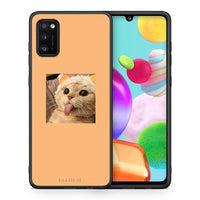 Thumbnail for Θήκη Samsung A41 Cat Tongue από τη Smartfits με σχέδιο στο πίσω μέρος και μαύρο περίβλημα | Samsung A41 Cat Tongue case with colorful back and black bezels