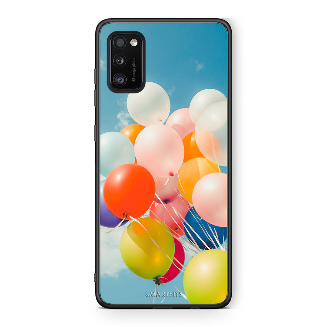 Samsung A41 Colorful Balloons θήκη από τη Smartfits με σχέδιο στο πίσω μέρος και μαύρο περίβλημα | Smartphone case with colorful back and black bezels by Smartfits