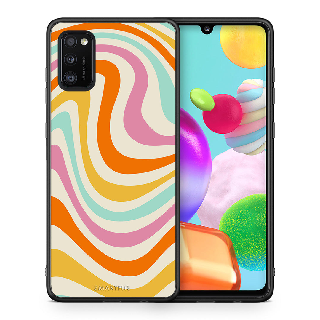 Θήκη Samsung A41 Colourful Waves από τη Smartfits με σχέδιο στο πίσω μέρος και μαύρο περίβλημα | Samsung A41 Colourful Waves case with colorful back and black bezels