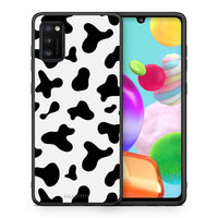 Thumbnail for Θήκη Samsung A41 Cow Print από τη Smartfits με σχέδιο στο πίσω μέρος και μαύρο περίβλημα | Samsung A41 Cow Print case with colorful back and black bezels