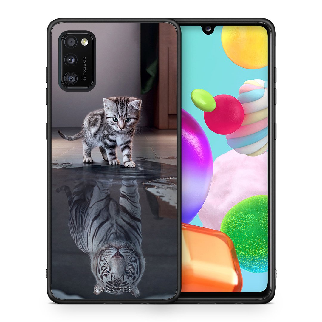 Θήκη Samsung A41 Tiger Cute από τη Smartfits με σχέδιο στο πίσω μέρος και μαύρο περίβλημα | Samsung A41 Tiger Cute case with colorful back and black bezels