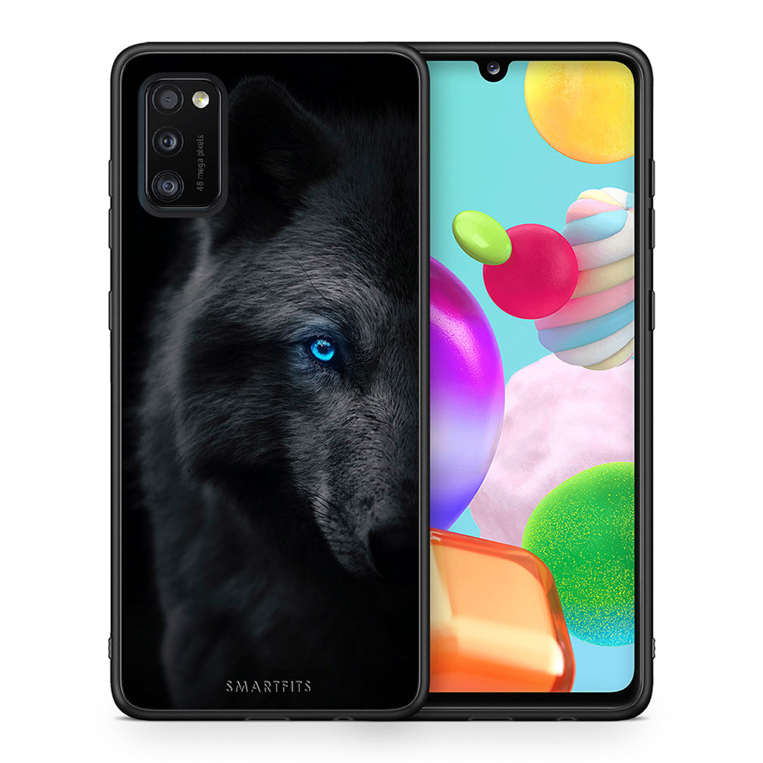 Θήκη Samsung A41 Dark Wolf από τη Smartfits με σχέδιο στο πίσω μέρος και μαύρο περίβλημα | Samsung A41 Dark Wolf case with colorful back and black bezels