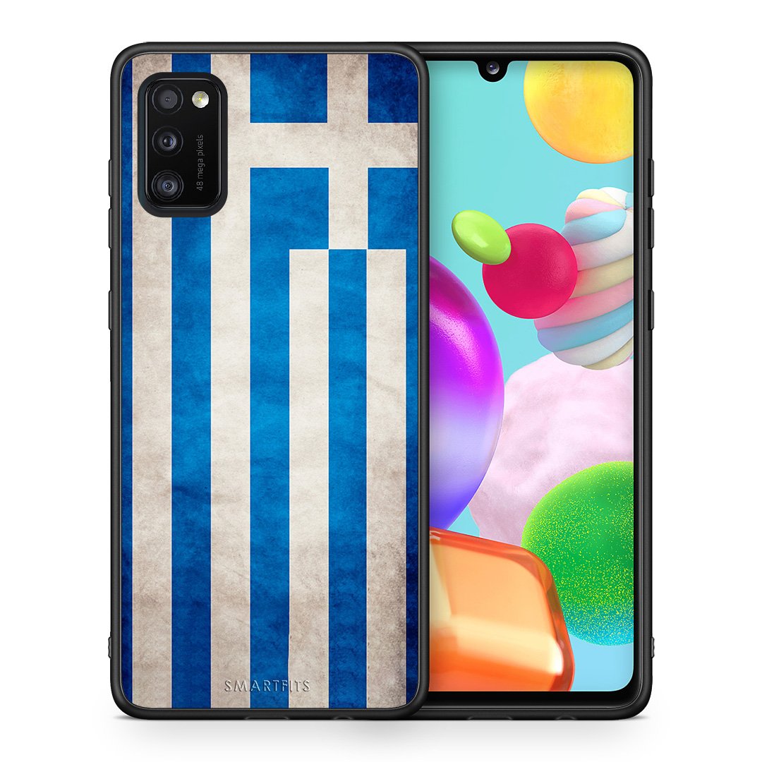 Θήκη Samsung A41 Greek Flag από τη Smartfits με σχέδιο στο πίσω μέρος και μαύρο περίβλημα | Samsung A41 Greek Flag case with colorful back and black bezels