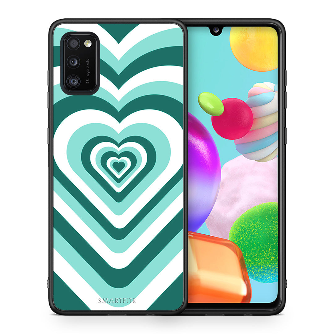 Θήκη Samsung A41 Green Hearts από τη Smartfits με σχέδιο στο πίσω μέρος και μαύρο περίβλημα | Samsung A41 Green Hearts case with colorful back and black bezels