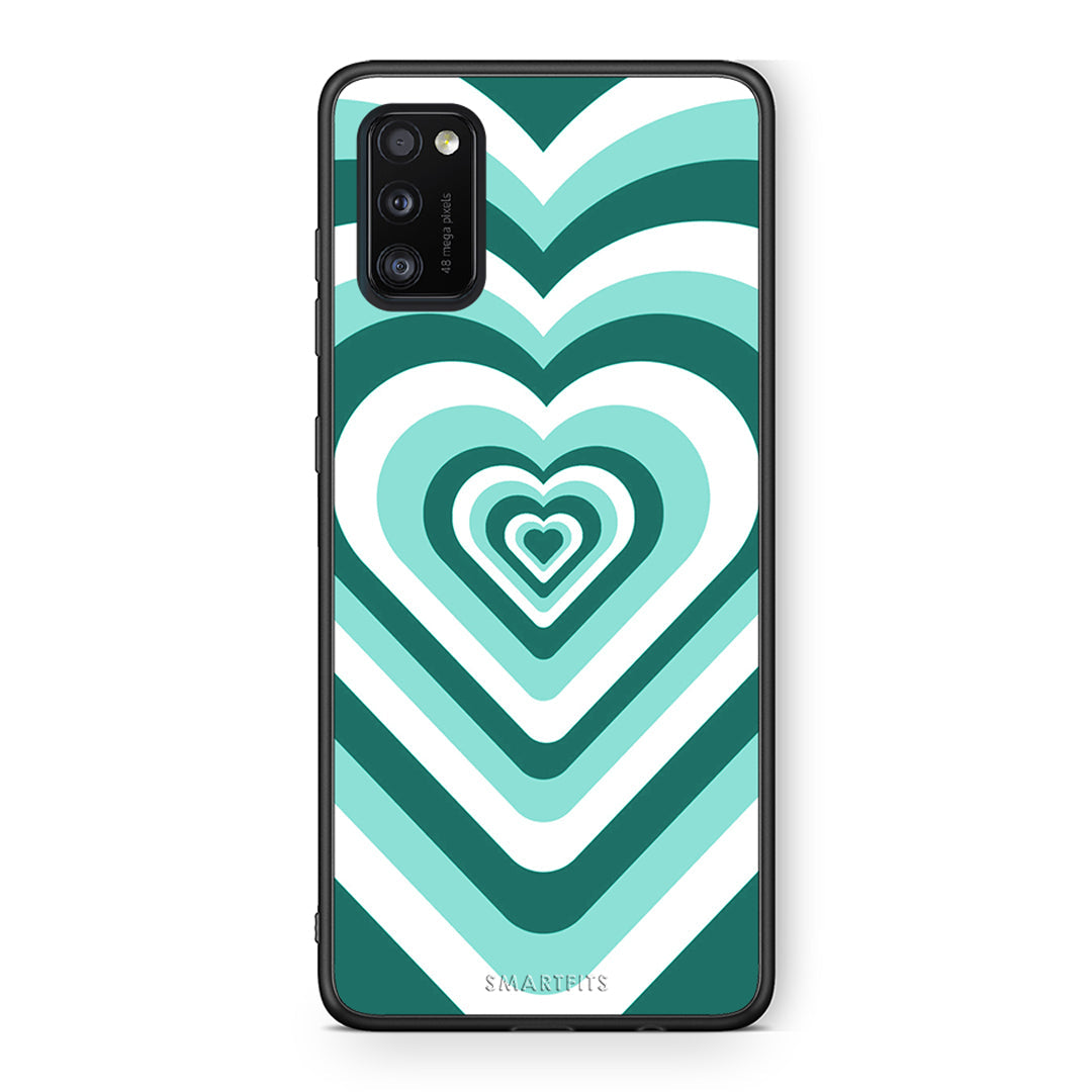 Samsung A41 Green Hearts θήκη από τη Smartfits με σχέδιο στο πίσω μέρος και μαύρο περίβλημα | Smartphone case with colorful back and black bezels by Smartfits