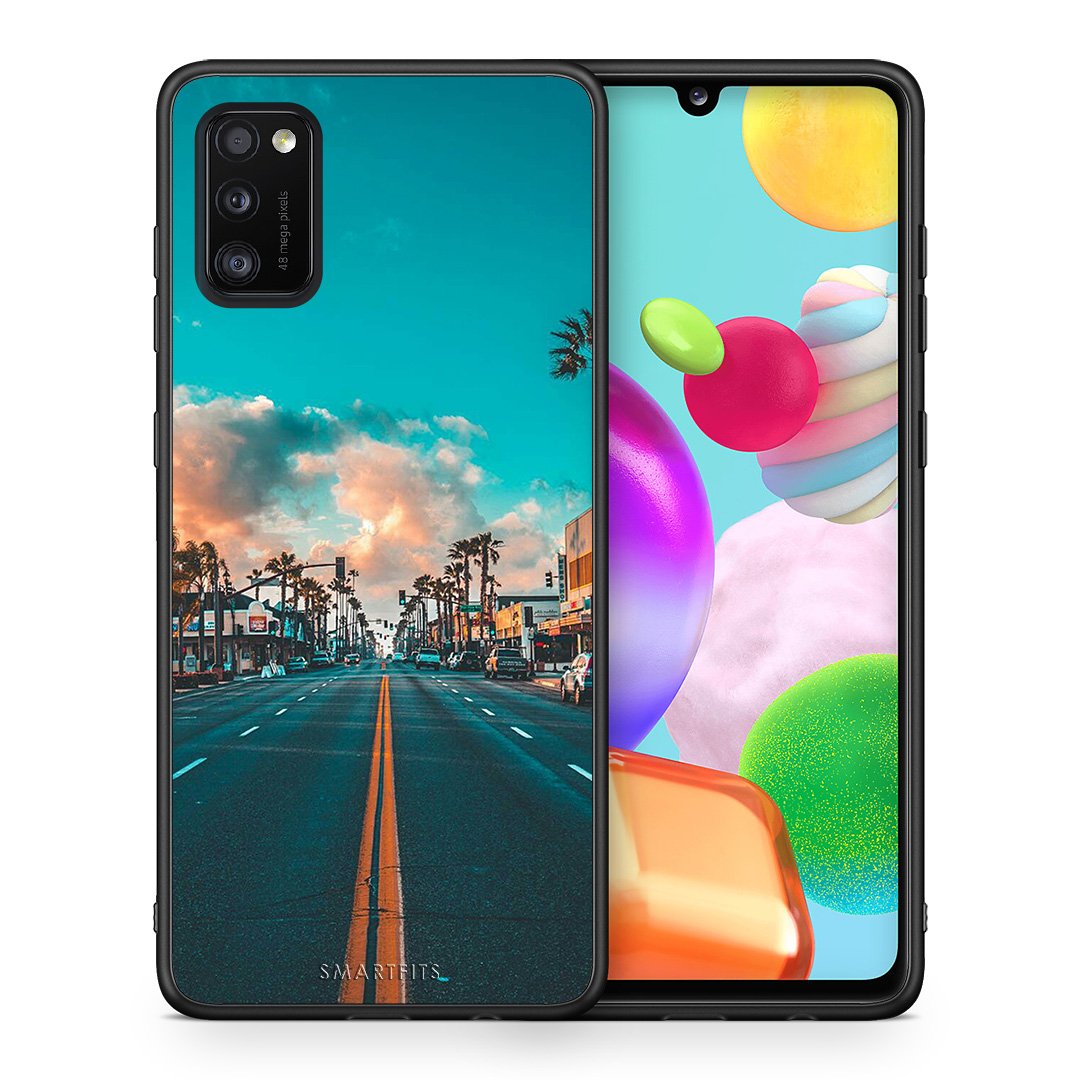 Θήκη Samsung A41 City Landscape από τη Smartfits με σχέδιο στο πίσω μέρος και μαύρο περίβλημα | Samsung A41 City Landscape case with colorful back and black bezels