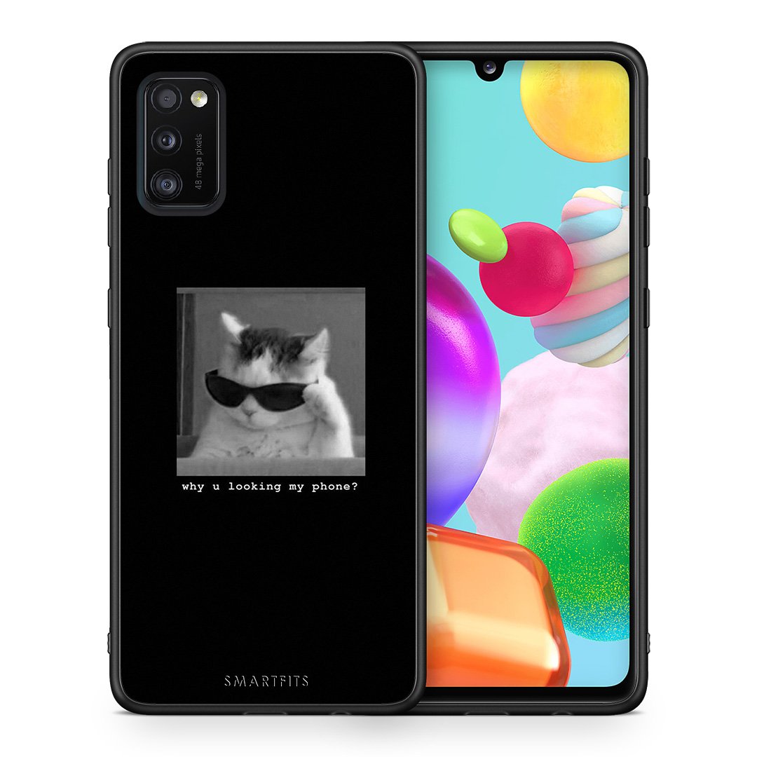 Θήκη Samsung A41 Meme Cat από τη Smartfits με σχέδιο στο πίσω μέρος και μαύρο περίβλημα | Samsung A41 Meme Cat case with colorful back and black bezels