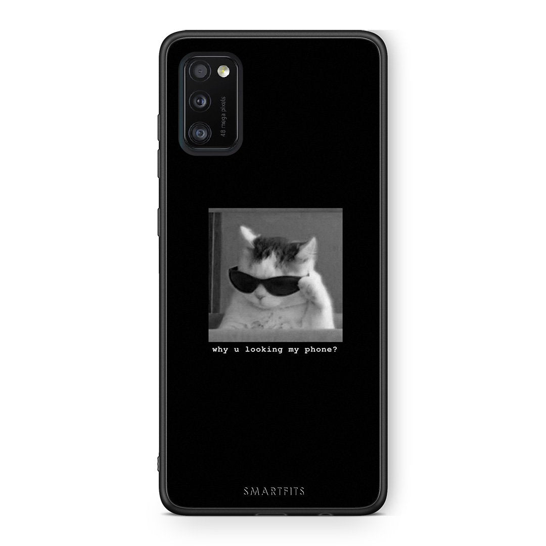 Samsung A41 Meme Cat θήκη από τη Smartfits με σχέδιο στο πίσω μέρος και μαύρο περίβλημα | Smartphone case with colorful back and black bezels by Smartfits