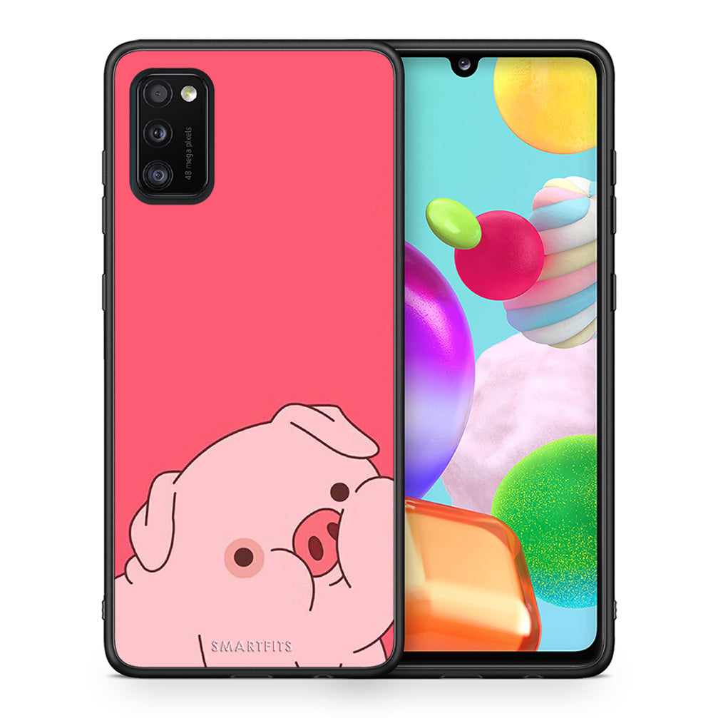 Θήκη Αγίου Βαλεντίνου Samsung A41 Pig Love 1 από τη Smartfits με σχέδιο στο πίσω μέρος και μαύρο περίβλημα | Samsung A41 Pig Love 1 case with colorful back and black bezels