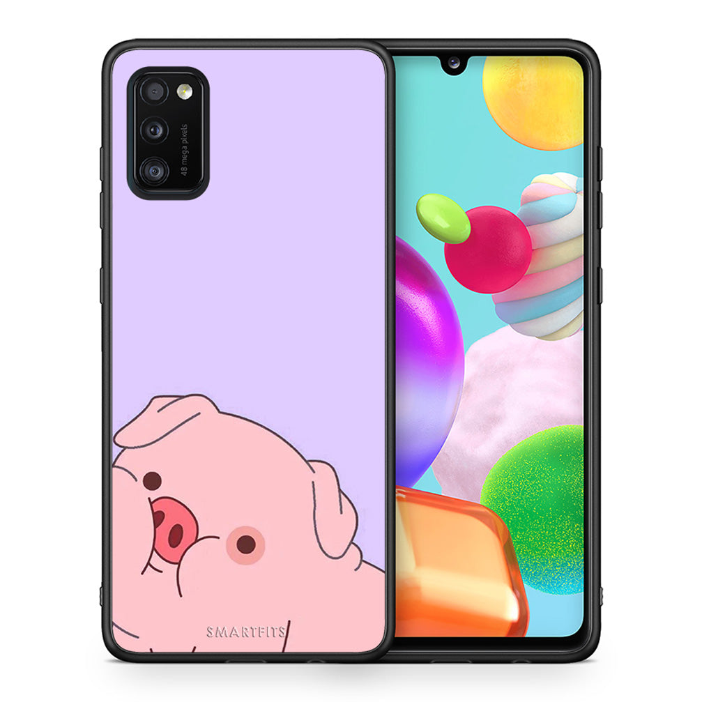 Θήκη Αγίου Βαλεντίνου Samsung A41 Pig Love 2 από τη Smartfits με σχέδιο στο πίσω μέρος και μαύρο περίβλημα | Samsung A41 Pig Love 2 case with colorful back and black bezels