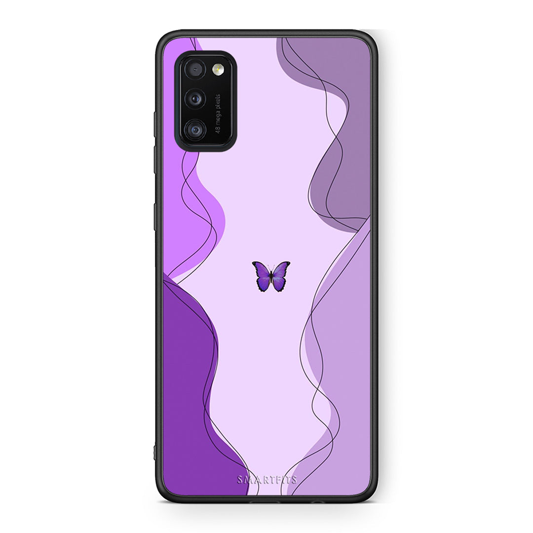 Samsung A41 Purple Mariposa Θήκη Αγίου Βαλεντίνου από τη Smartfits με σχέδιο στο πίσω μέρος και μαύρο περίβλημα | Smartphone case with colorful back and black bezels by Smartfits