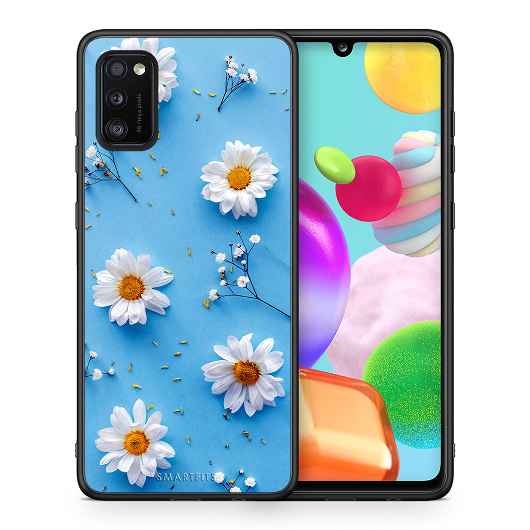 Θήκη Samsung A41 Real Daisies από τη Smartfits με σχέδιο στο πίσω μέρος και μαύρο περίβλημα | Samsung A41 Real Daisies case with colorful back and black bezels