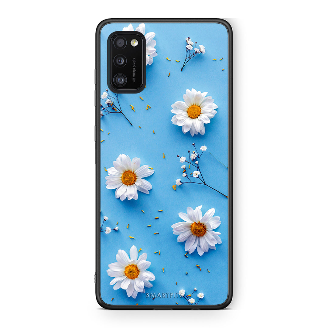 Samsung A41 Real Daisies θήκη από τη Smartfits με σχέδιο στο πίσω μέρος και μαύρο περίβλημα | Smartphone case with colorful back and black bezels by Smartfits