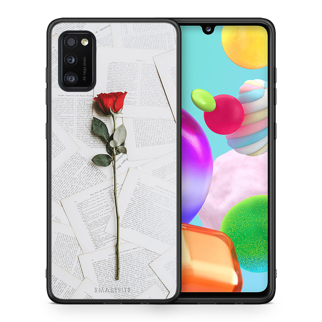 Θήκη Samsung A41 Red Rose από τη Smartfits με σχέδιο στο πίσω μέρος και μαύρο περίβλημα | Samsung A41 Red Rose case with colorful back and black bezels