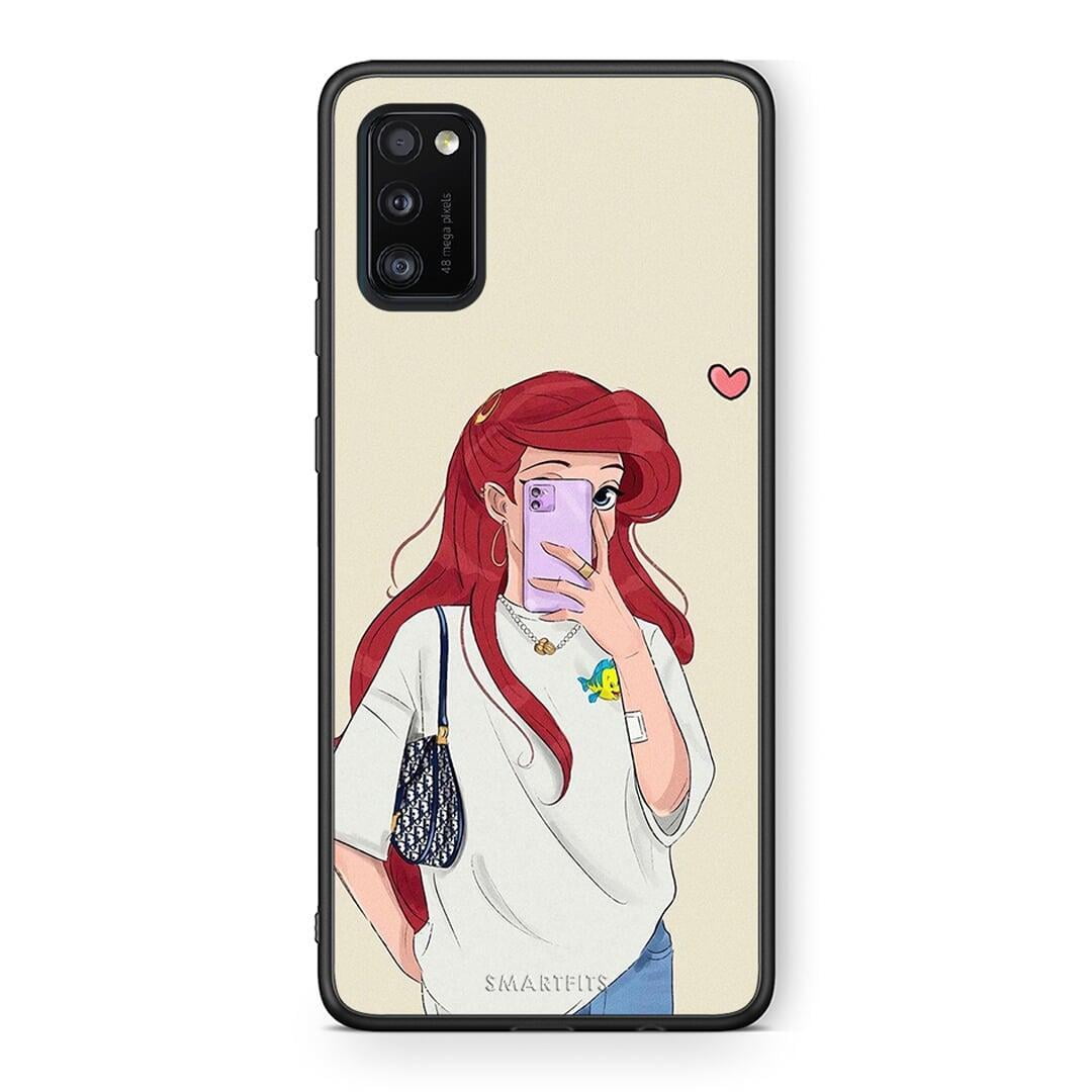 Samsung A41 Walking Mermaid Θήκη από τη Smartfits με σχέδιο στο πίσω μέρος και μαύρο περίβλημα | Smartphone case with colorful back and black bezels by Smartfits