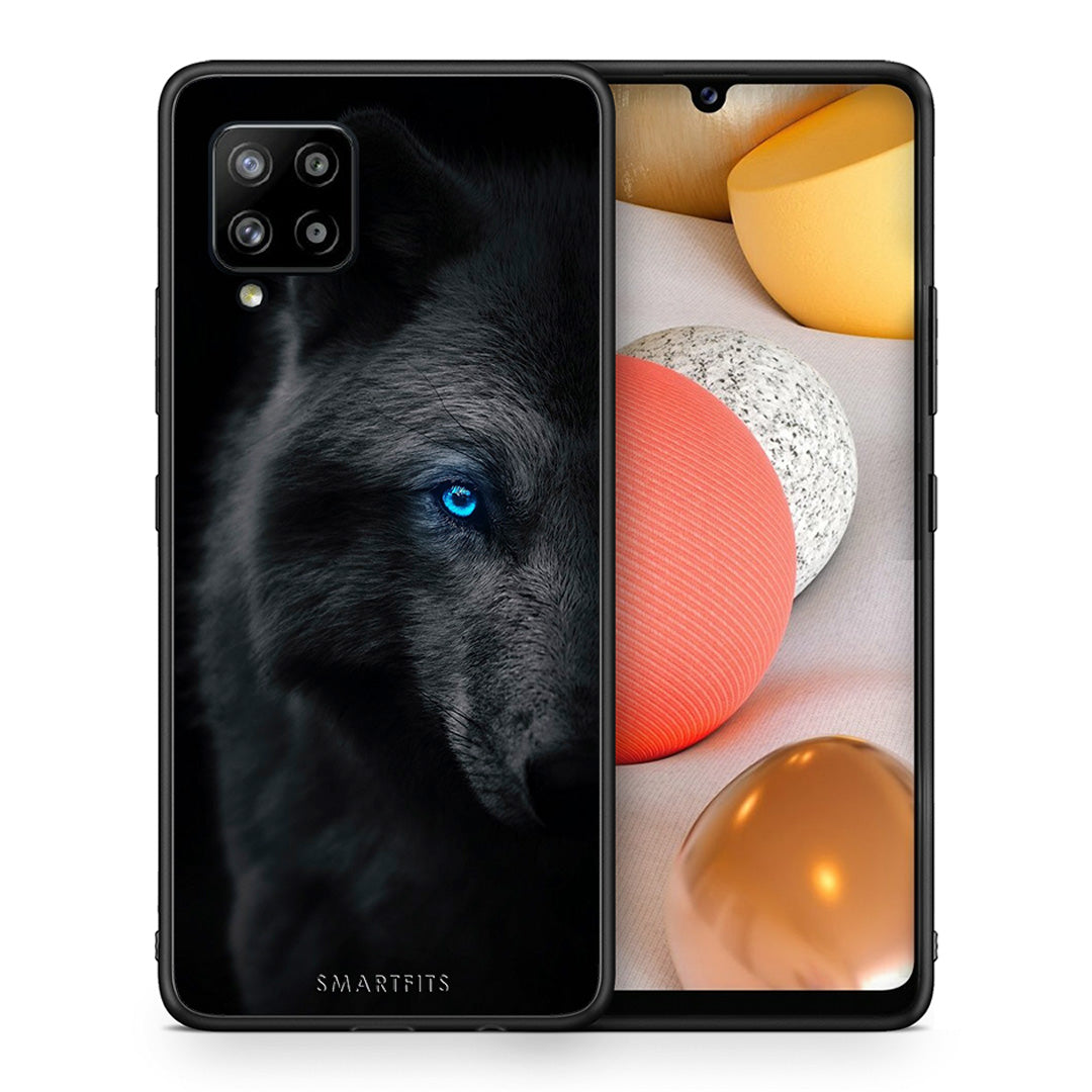 Θήκη Samsung Galaxy A42 Dark Wolf από τη Smartfits με σχέδιο στο πίσω μέρος και μαύρο περίβλημα | Samsung Galaxy A42 Dark Wolf case with colorful back and black bezels