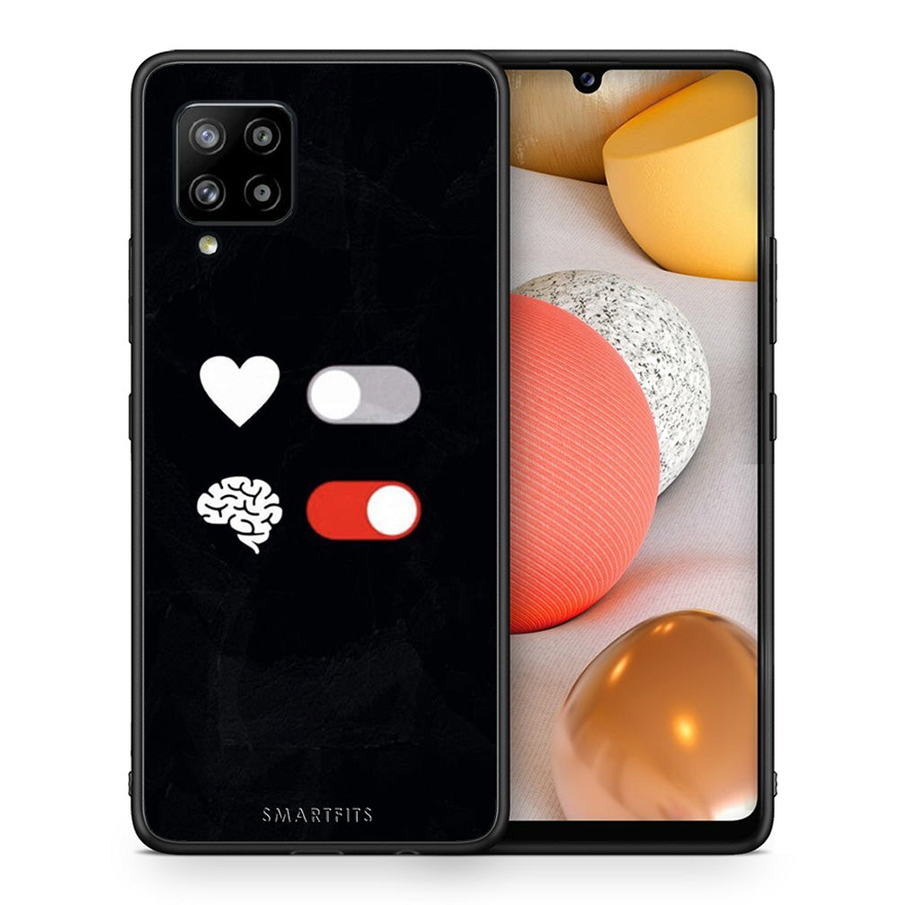 Θήκη Αγίου Βαλεντίνου Samsung Galaxy A42 Heart Vs Brain από τη Smartfits με σχέδιο στο πίσω μέρος και μαύρο περίβλημα | Samsung Galaxy A42 Heart Vs Brain case with colorful back and black bezels