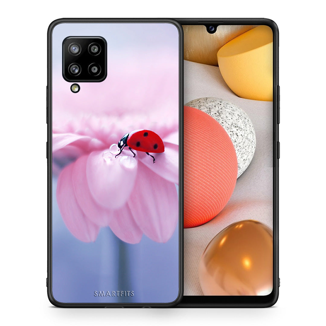 Θήκη Samsung Galaxy A42 Ladybug Flower από τη Smartfits με σχέδιο στο πίσω μέρος και μαύρο περίβλημα | Samsung Galaxy A42 Ladybug Flower case with colorful back and black bezels