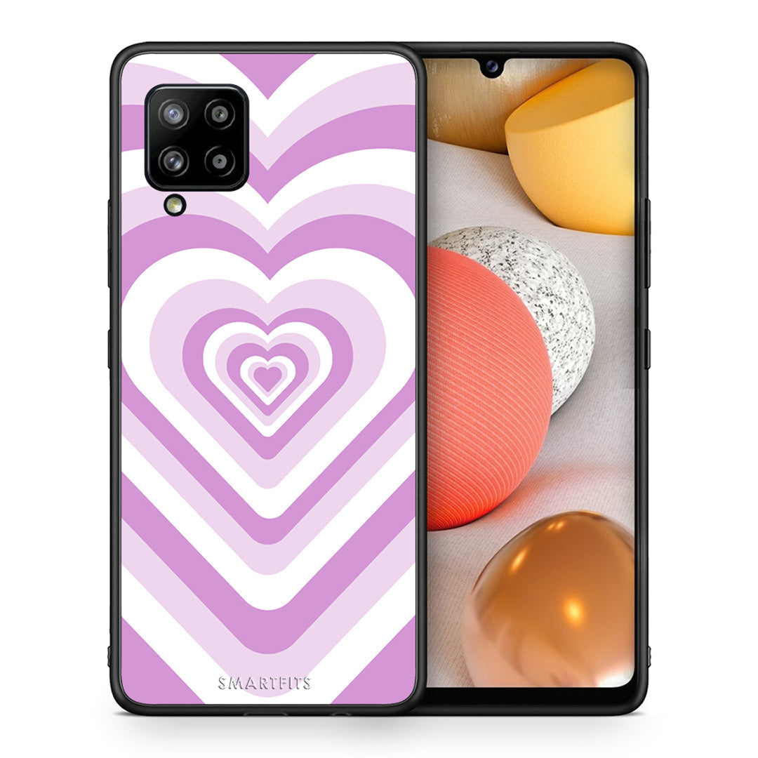 Θήκη Samsung Galaxy A42 Lilac Hearts από τη Smartfits με σχέδιο στο πίσω μέρος και μαύρο περίβλημα | Samsung Galaxy A42 Lilac Hearts case with colorful back and black bezels