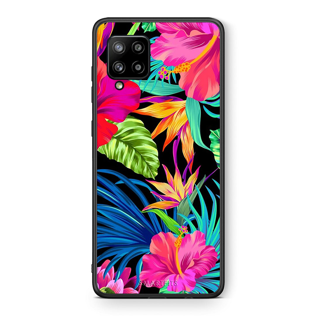 Θήκη Samsung Galaxy A42 Tropical Flowers από τη Smartfits με σχέδιο στο πίσω μέρος και μαύρο περίβλημα | Samsung Galaxy A42 Tropical Flowers case with colorful back and black bezels