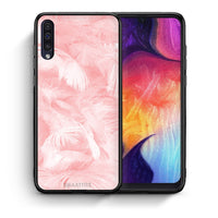 Thumbnail for Θήκη Samsung A50/A30s Pink Feather Boho από τη Smartfits με σχέδιο στο πίσω μέρος και μαύρο περίβλημα | Samsung A50/A30s Pink Feather Boho case with colorful back and black bezels