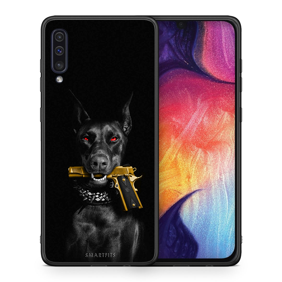 Θήκη Αγίου Βαλεντίνου Samsung A50 / A30s Golden Gun από τη Smartfits με σχέδιο στο πίσω μέρος και μαύρο περίβλημα | Samsung A50 / A30s Golden Gun case with colorful back and black bezels