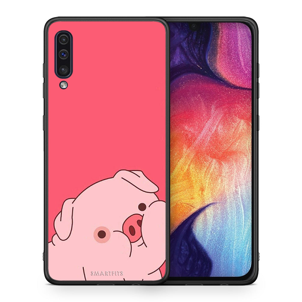 Θήκη Αγίου Βαλεντίνου Samsung A50 / A30s Pig Love 1 από τη Smartfits με σχέδιο στο πίσω μέρος και μαύρο περίβλημα | Samsung A50 / A30s Pig Love 1 case with colorful back and black bezels