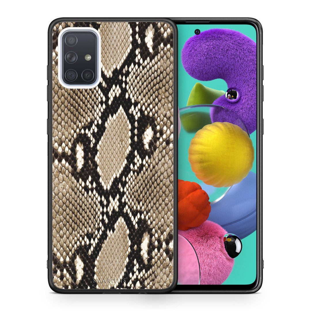 Θήκη Samsung A51 Fashion Snake Animal από τη Smartfits με σχέδιο στο πίσω μέρος και μαύρο περίβλημα | Samsung A51 Fashion Snake Animal case with colorful back and black bezels