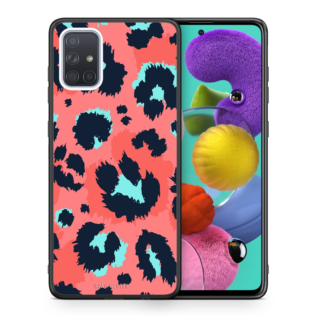 Θήκη Samsung A51 Pink Leopard Animal από τη Smartfits με σχέδιο στο πίσω μέρος και μαύρο περίβλημα | Samsung A51 Pink Leopard Animal case with colorful back and black bezels
