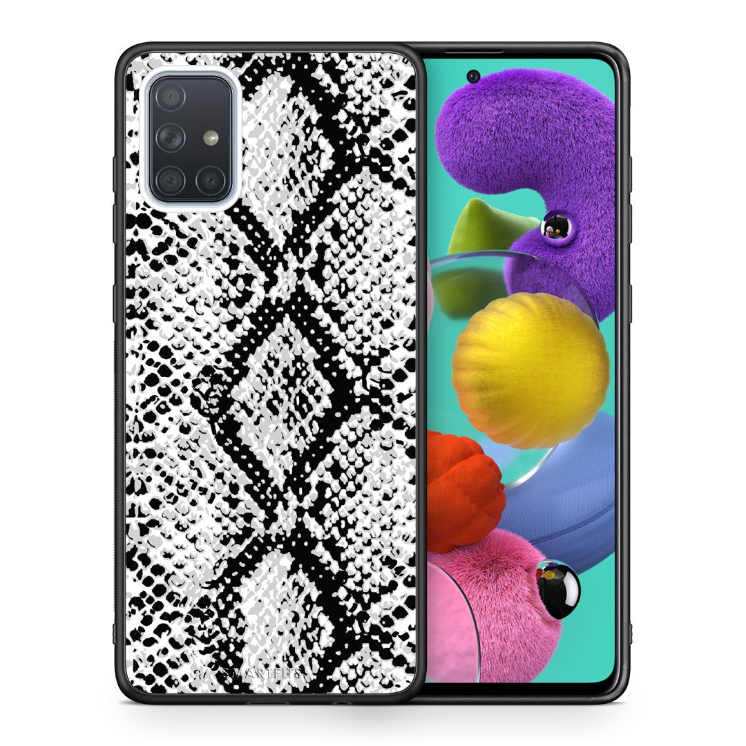 Θήκη Samsung A51 White Snake Animal από τη Smartfits με σχέδιο στο πίσω μέρος και μαύρο περίβλημα | Samsung A51 White Snake Animal case with colorful back and black bezels