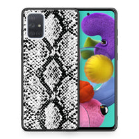 Thumbnail for Θήκη Samsung A51 White Snake Animal από τη Smartfits με σχέδιο στο πίσω μέρος και μαύρο περίβλημα | Samsung A51 White Snake Animal case with colorful back and black bezels