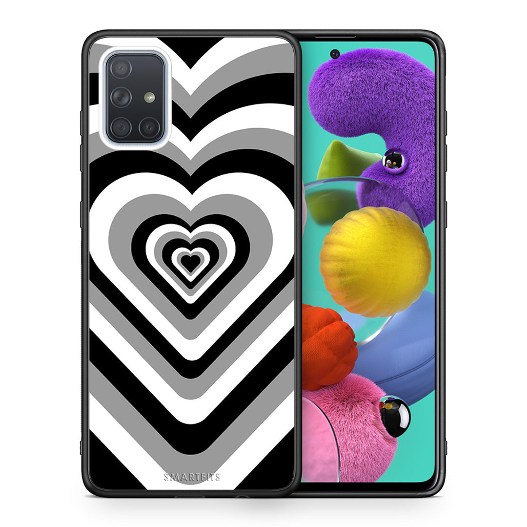 Θήκη Samsung A51 Black Hearts από τη Smartfits με σχέδιο στο πίσω μέρος και μαύρο περίβλημα | Samsung A51 Black Hearts case with colorful back and black bezels