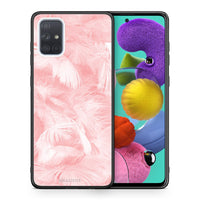 Thumbnail for Θήκη Samsung A51 Pink Feather Boho από τη Smartfits με σχέδιο στο πίσω μέρος και μαύρο περίβλημα | Samsung A51 Pink Feather Boho case with colorful back and black bezels