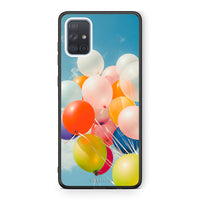 Thumbnail for Samsung A71 Colorful Balloons θήκη από τη Smartfits με σχέδιο στο πίσω μέρος και μαύρο περίβλημα | Smartphone case with colorful back and black bezels by Smartfits