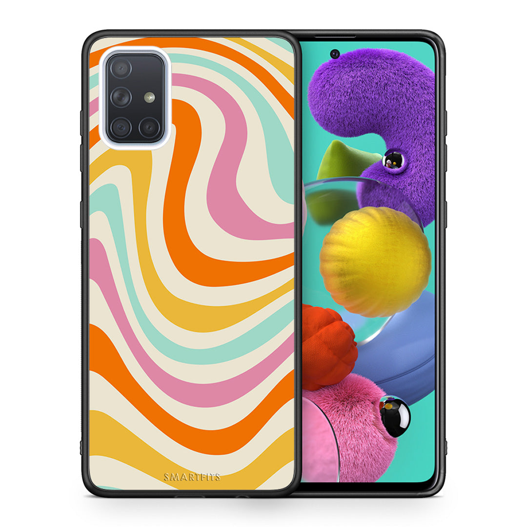 Θήκη Samsung A51 Colourful Waves από τη Smartfits με σχέδιο στο πίσω μέρος και μαύρο περίβλημα | Samsung A51 Colourful Waves case with colorful back and black bezels