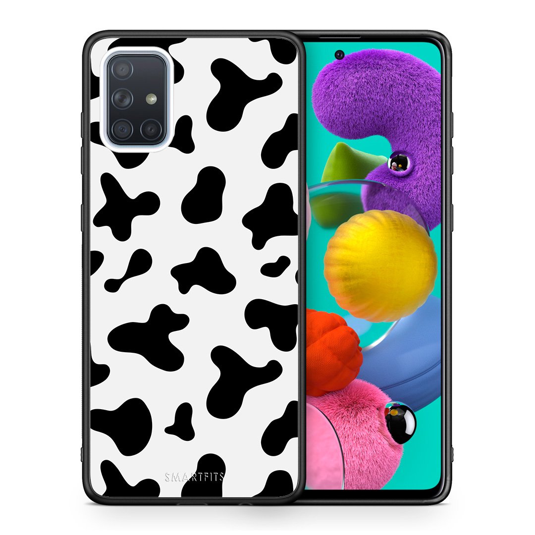 Θήκη Samsung A51 Cow Print από τη Smartfits με σχέδιο στο πίσω μέρος και μαύρο περίβλημα | Samsung A51 Cow Print case with colorful back and black bezels