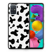 Thumbnail for Θήκη Samsung A51 Cow Print από τη Smartfits με σχέδιο στο πίσω μέρος και μαύρο περίβλημα | Samsung A51 Cow Print case with colorful back and black bezels