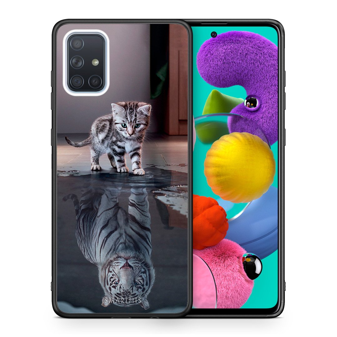 Θήκη Samsung A51 Tiger Cute από τη Smartfits με σχέδιο στο πίσω μέρος και μαύρο περίβλημα | Samsung A51 Tiger Cute case with colorful back and black bezels
