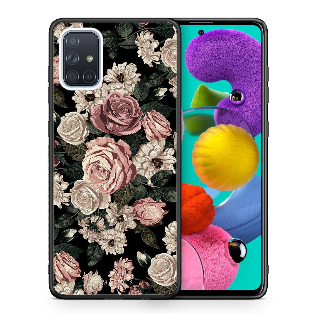 Θήκη Samsung A51 Wild Roses Flower από τη Smartfits με σχέδιο στο πίσω μέρος και μαύρο περίβλημα | Samsung A51 Wild Roses Flower case with colorful back and black bezels