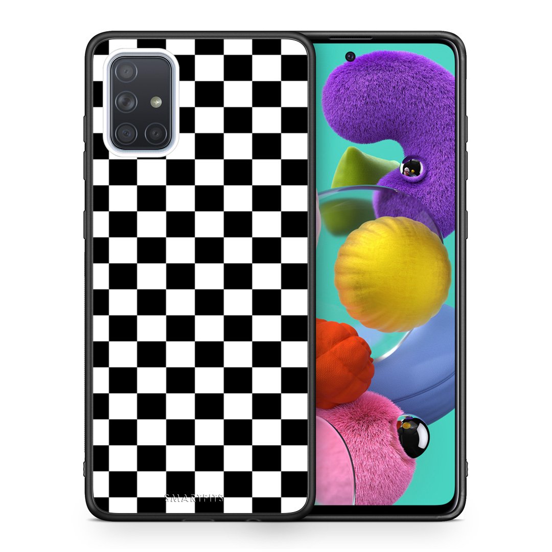 Θήκη Samsung A51 Squares Geometric από τη Smartfits με σχέδιο στο πίσω μέρος και μαύρο περίβλημα | Samsung A51 Squares Geometric case with colorful back and black bezels