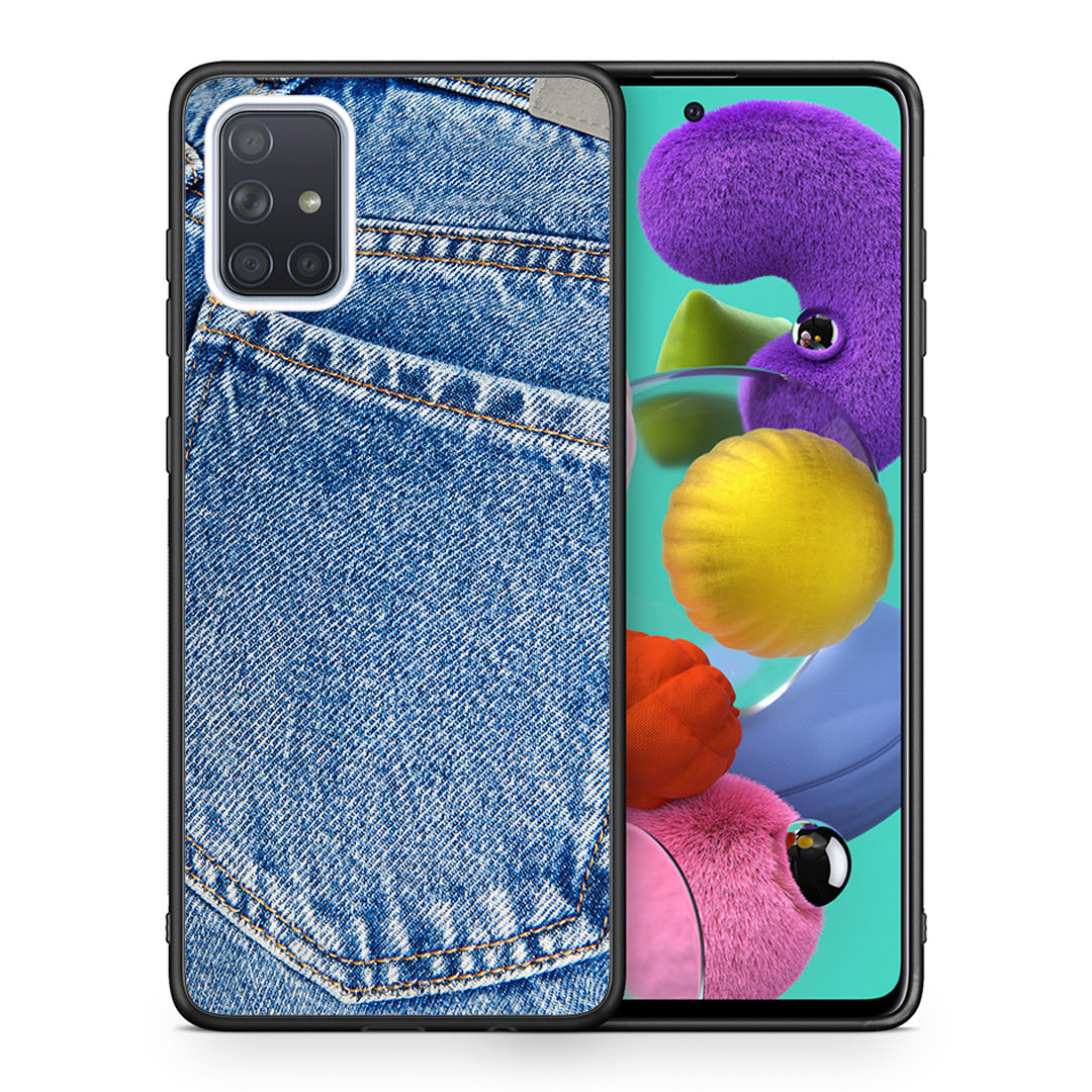 Θήκη Samsung A51 Jeans Pocket από τη Smartfits με σχέδιο στο πίσω μέρος και μαύρο περίβλημα | Samsung A51 Jeans Pocket case with colorful back and black bezels