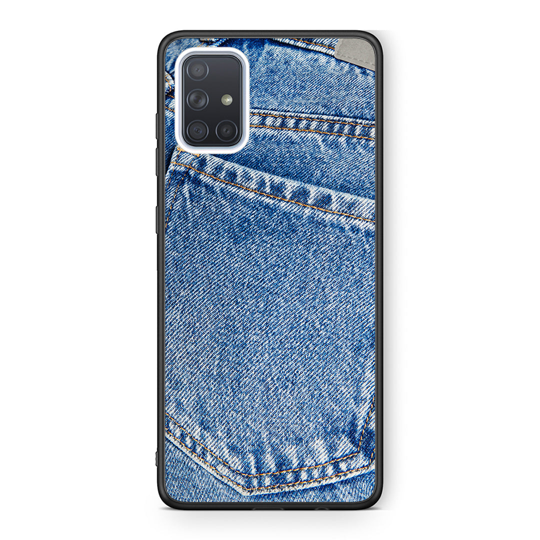 Samsung A71 Jeans Pocket θήκη από τη Smartfits με σχέδιο στο πίσω μέρος και μαύρο περίβλημα | Smartphone case with colorful back and black bezels by Smartfits